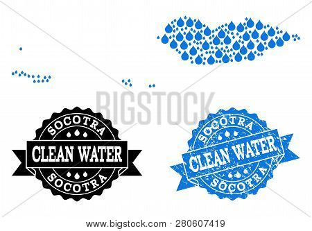 Map Of Socotra Archipelago Vector Mosaic And Clean Water Grunge Stamp. Map Of Socotra Archipelago De