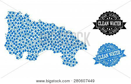 Map Of Spain - La Rioja Vector Mosaic And Clean Water Grunge Stamp. Map Of Spain - La Rioja Formed W