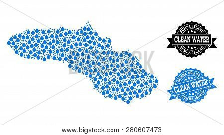 Map Of Sumba Island Vector Mosaic And Clean Water Grunge Stamp. Map Of Sumba Island Composed With Bl