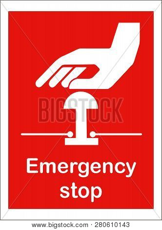 The Hand  Is Pushing Emergency Stop Sign  On Red Isolate Background