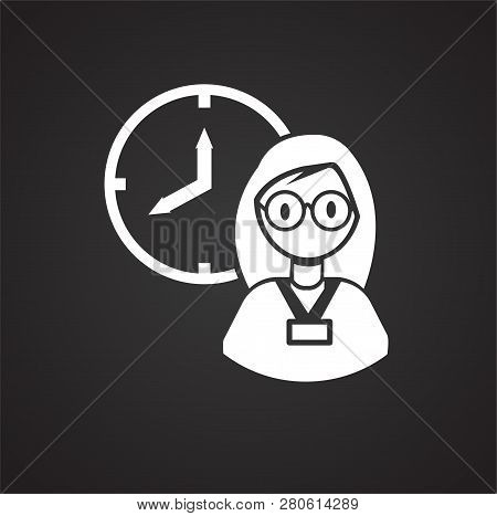Coworker Time Manegement On Black Background Icon