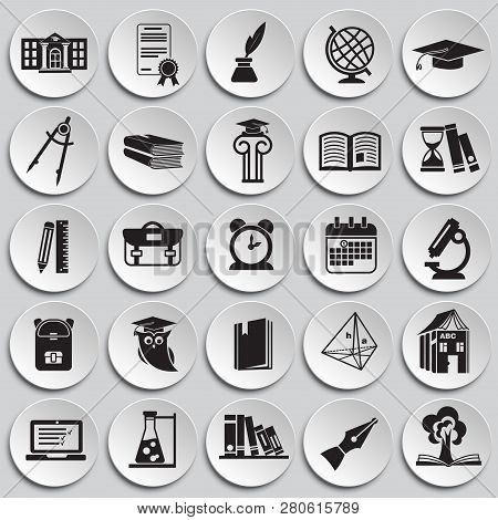 Education And Stydying Set On Plates Background Icons