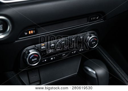 Novosibirsk, Russia - January 25, 2019:  Mazda Cx-5,  Close-up Of The Dashboard. Photography Of A Mo