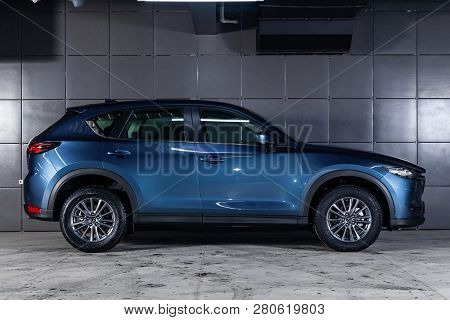 Novosibirsk, Russia - January 25, 2019:  Mazda Cx-5,  Side View. Photography Of A Modern Car On A Pa