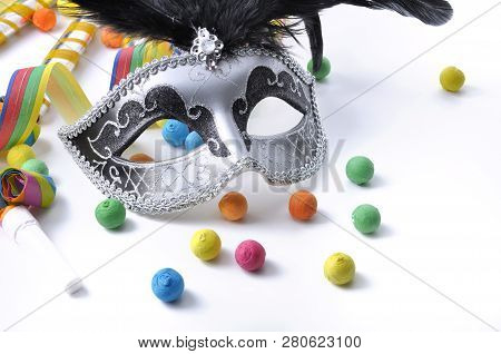 Beautiful  Carnival Mask And Cotillons  On White Background