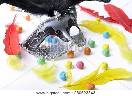 Beautiful Carnival Mask  And Cotillon On White Background