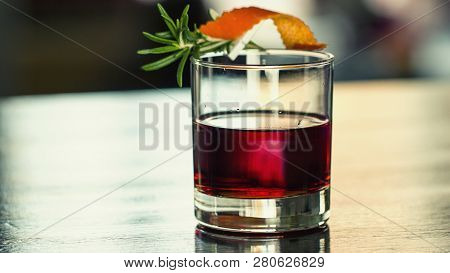 Cocktail With A Sprig Of Rosemary, Close Up