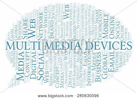 Multi Media Devices Word Cloud. Word Cloud Made With Text Only.