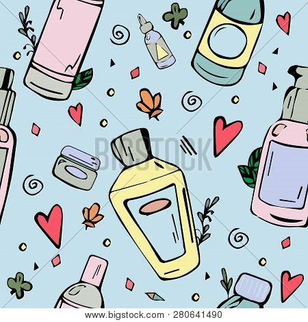 Vector Hand Drawn Seamless Pattern Of Hygiene Products