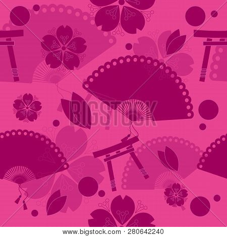 Seamless Pattern With Fans On Pink Background