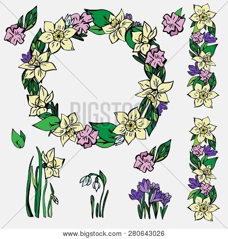 Hand-drawn Spring Collection Of Vector Floral Illustrations.