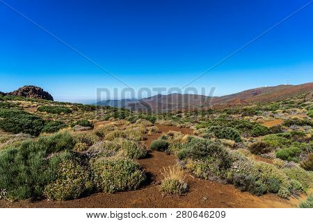 Desert Landscape In The Vicinity Of The Teide Volcano. Viewpoint: Mirador Caramujo. Tenerife. Canary