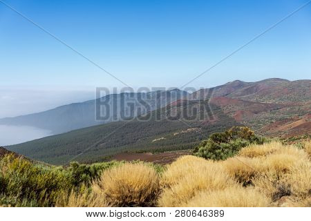 Desert Landscape In The Vicinity Of The Teide Volcano. Viewpoint: Mirador Caramujo. Tenerife. Canary