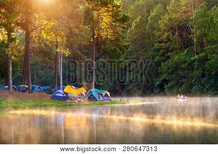 Beautiful Morning At Pang Ung Lake, Pang Ung Mae Hong Son Province In Thailand.