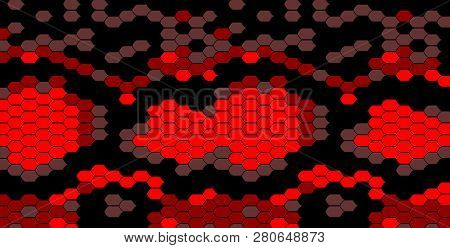 Black Red Snake Skin Pattern In Modern Style. Snake Skin Texture. Vector Decorative Background Snake
