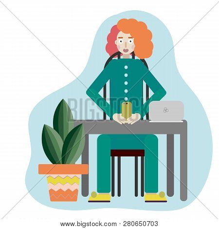 Hipster Girl Is Using For Remote Freelance Job Portable Net-book. Remote Jobs A Woman Works In A Con