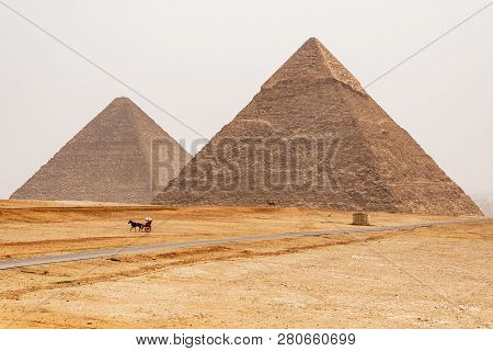 The Great Pyramids Of Giza Desert Near Cairo In Egypt Unesco Cultural Heritage