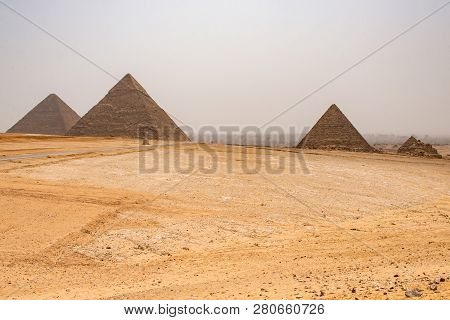 The Great Pyramids Of Giza Desert Near Cairo In Egypt Unesco Cultural Heritage