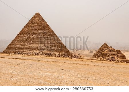 The Great Pyramids Of Giza Desert Near Cairo In Egypt Unesco Cultural Heritage