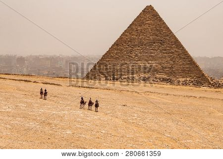 Cairo, Egypt 25.05.2018 The Great Pyramids Of Giza Desert Near Cairo In Egypt Unesco Cultural Herita