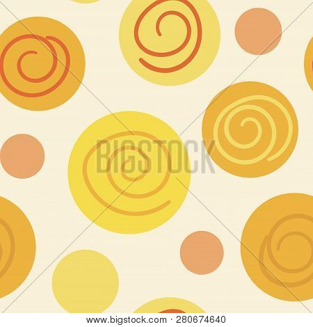 Geometrical Background With Uneven Circles, Curly Lines. Abstract Round Seamless Pattern. Hand Drawn