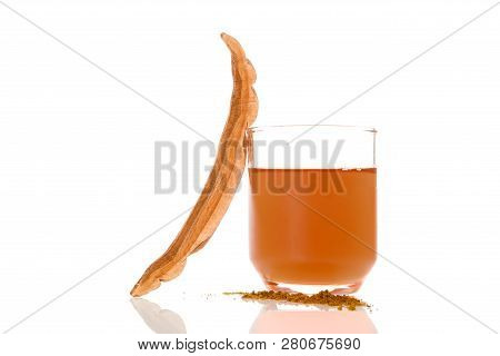 Dry Reishi Mushroom, Powder And Drink In Glass Isolated On White Background. Superfood And Detox Con