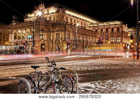 Vienna State Opera At Night, Vienna, Austria. At Night .long Exposure