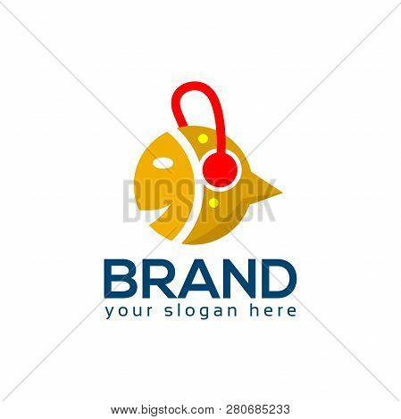 Speech Bubble And Fish Stock Logo Template. Vector Illustration Concept For Communication And Music 