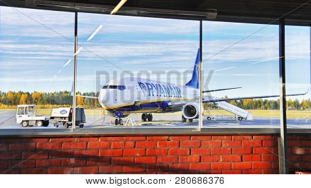 Lappeenranta, Finland- September 03, 2018: Ryanair Aircraft Boeing 737-800 At The Airport. Airplane,