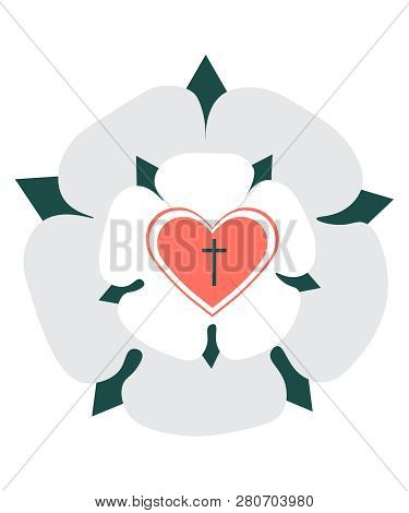 Martin Luther Rose Seal Isolated Vector Illustration. Luther Rose, Symbol For Lutheranism, Drawn In 