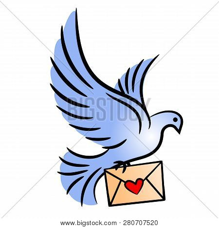 Post Pigeon. Stylized Carrier Pigeon With An Envelope. Vector Illustration.