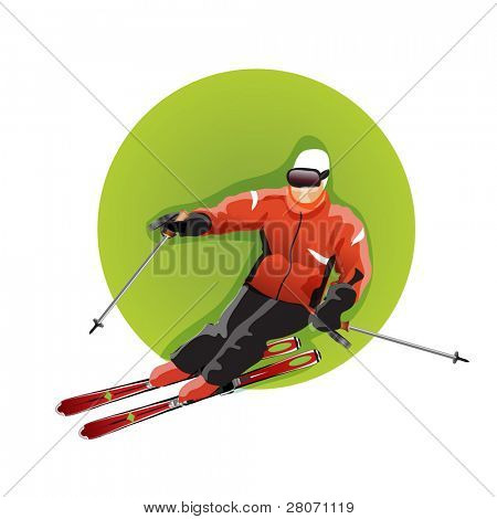 Sport green round icons: alpine skiing