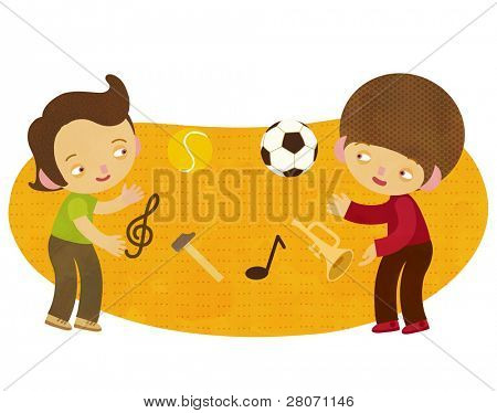 children juggling sports and music