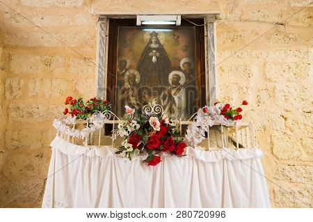 Bari, Italy - July 11, 2018, Home Icon Hangs On The Street At Home In The Old Bari, Protects The Hou