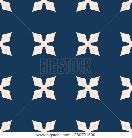 Simple Vector Floral Texture. Geometric Seamless Pattern With Big Flower Silhouettes, Crosses. Abstr