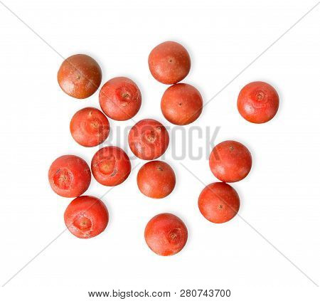 Red Pepercorn Isolated On White Clipping Path Top View