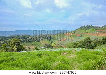 Beautiful Landscape View On Monjam Mountain Chianmai City Thailand