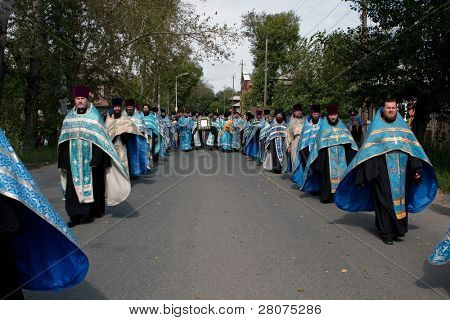 TOMSK, Rusia - el 9 de agosto: Celebraciones ortodoxas dedicadas al segundo hallazgo de un ic de prodigios