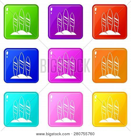 Serfing Board Icons Of 9 Color Set Isolated Illustration