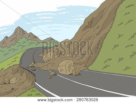 Landslide Graphic Color Mountains Landscape Sketch Illustration Vector