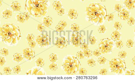 Pastel Roses Or Peony, Floral Seamless Pattern. Watercolor Flowers In Vintage Style. Wedding Print I
