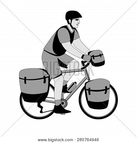 Man Travels By Bike  Vector Illustration Flat Style Profile Side