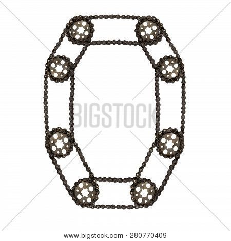 Steampunk Alphabet Font Letter O From Chain Gear. Typography Characters Collage Of Mechanical Hardwa