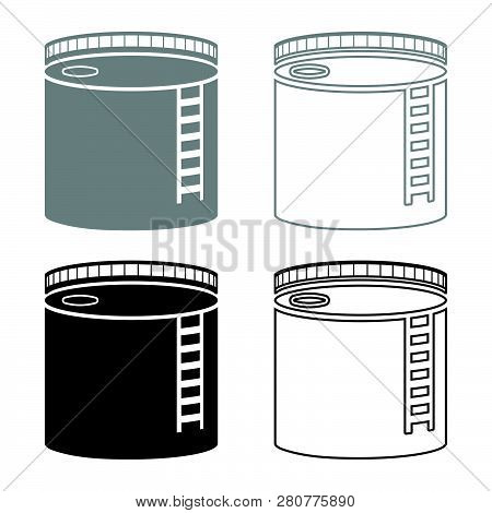 Tank With Oil Oil Storage Tank Heating Oil Icon Set Grey Black Color Vector Illustration Outline Fla