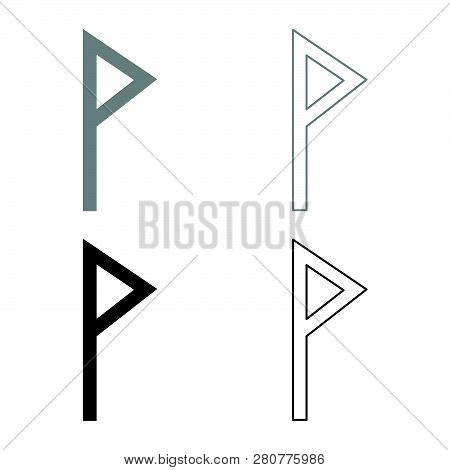 Vuno Rune Wunjo Symbol W Win Vane Joy Icon Set Grey Black Color Vector Illustration Outline Flat Sty