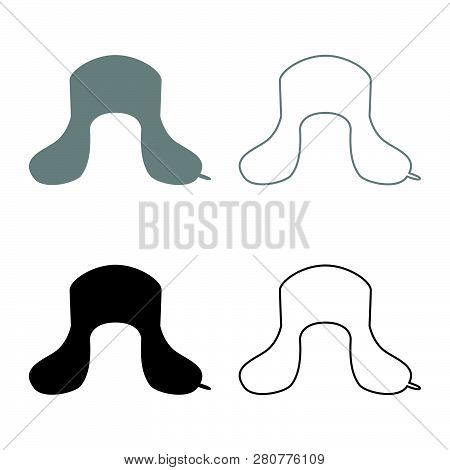 Earflapped Fur Hat Ushanka Russion Hatwear Icon Set Grey Black Color Vector Illustration Outline Fla
