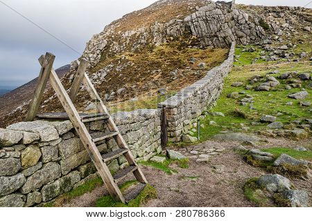 This Is A Stone Wall On The Top Of Hares Gap In The Mourne Mountians In Northern Ireland