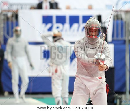 Moscovo, Rússia - 14 de fevereiro: Nikolay Kovalev Rússia competir em 2010 RFF Moscou Sabre mundo Fe
