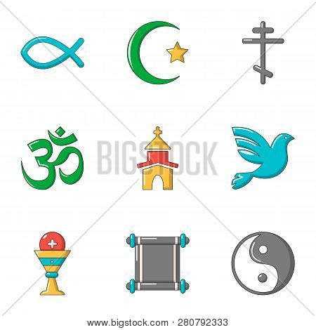 Theism Icons Set. Flat Set Of 9 Theism Icons For Web Isolated On White Background