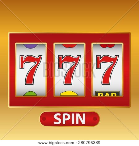 Lucky Seven Slot Machine. Casino Vegas Game. Slot Machine With Lucky Sevens Jackpot. Vector Illustra